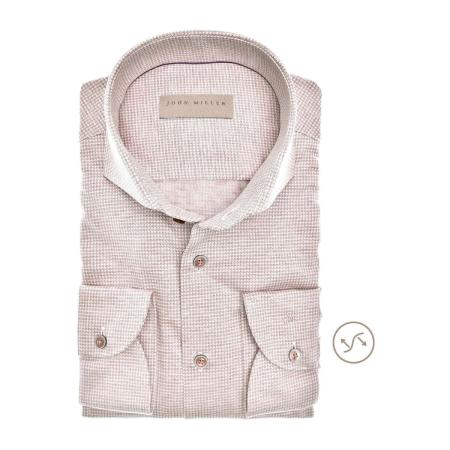 John Miller Overhemd lichtbruin, Pied De Poule