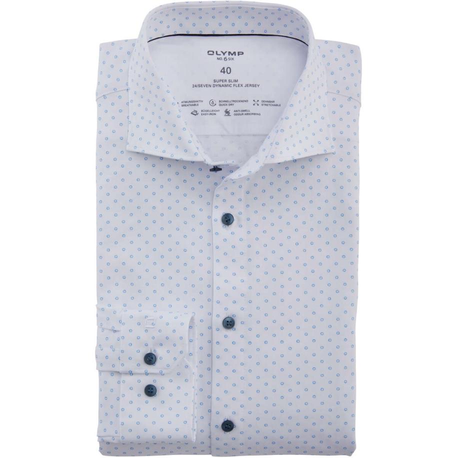 OLYMP No. Six 24/Seven Dynamic Flex Jersey shirt wit/blauw, Motief Blauw