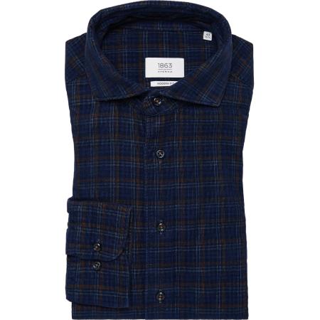 ETERNA 1863 ribfluwelen overhemd marine, Ruit