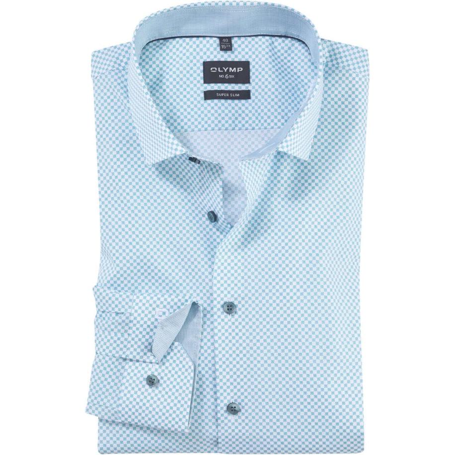OLYMP No. Six Overhemd smaragd, Bedrukt Blauw