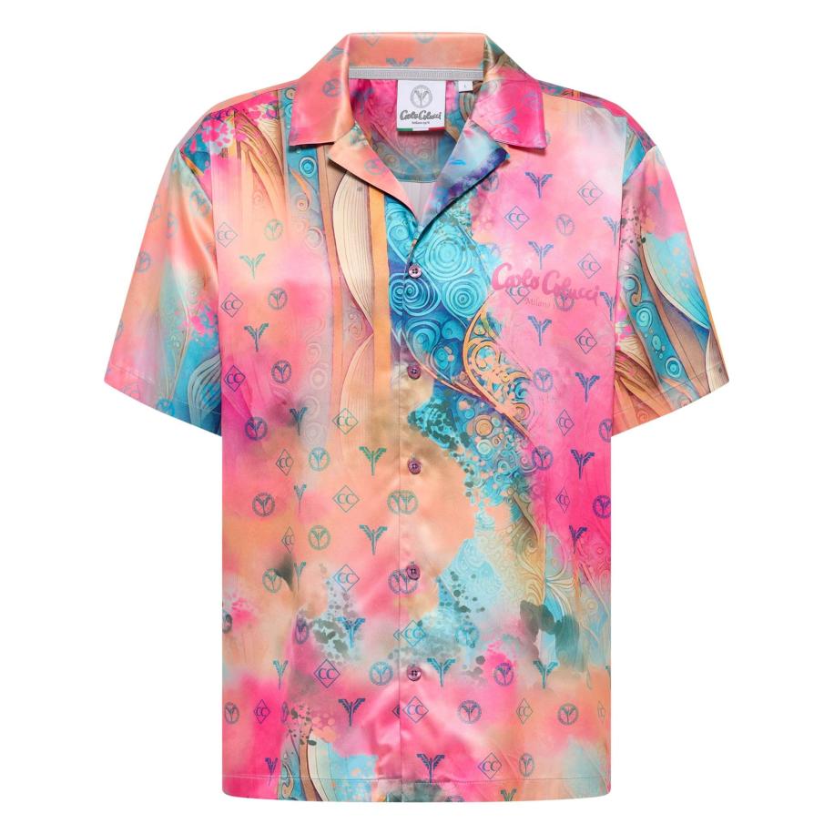 carlo colucci Carlo Colucci Overhemd Eikemann roestbruin / koraal / pink / natuurwit -