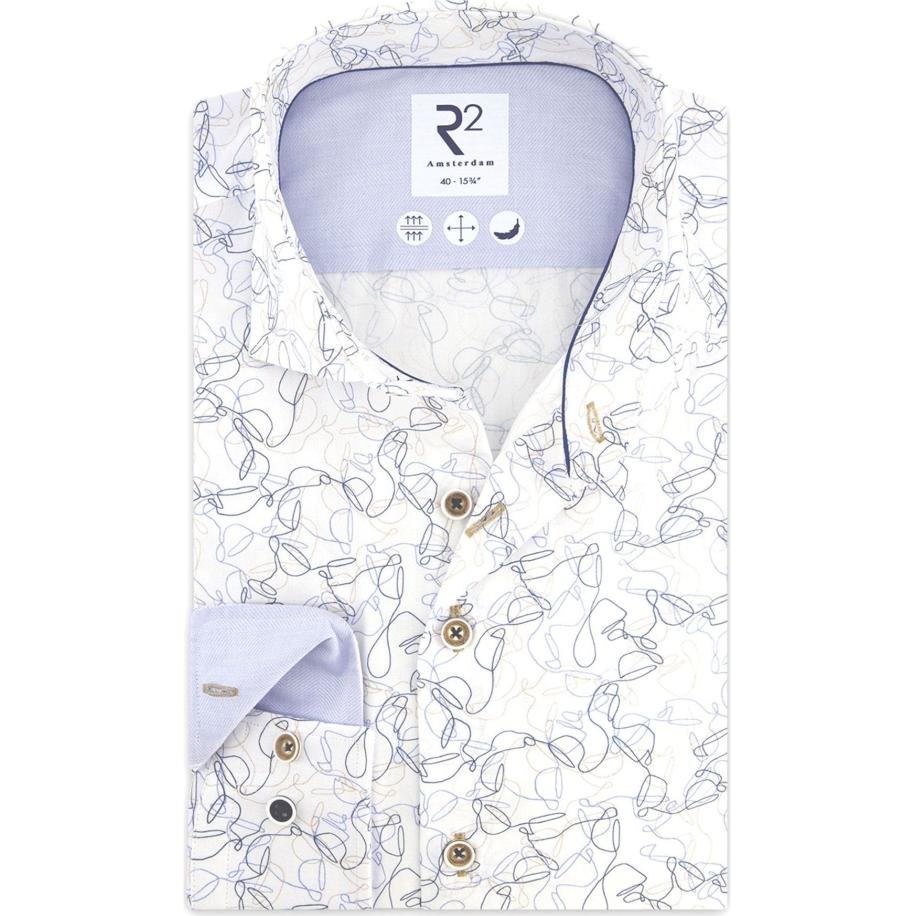 R2 Amsterdam Overhemd blauw, Bedrukt Blauw