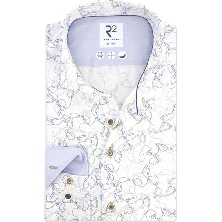 R2 Amsterdam Overhemd blauw, Bedrukt