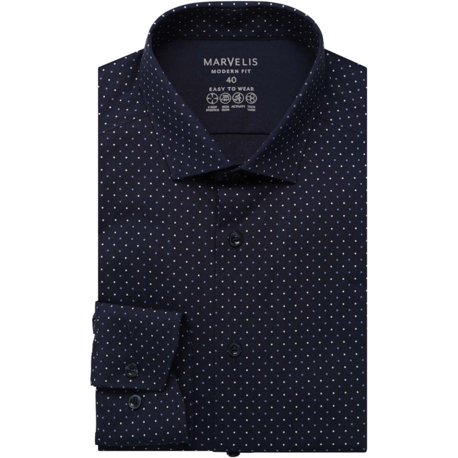 Marvelis Performance Overhemd marine, Bedrukt Blauw