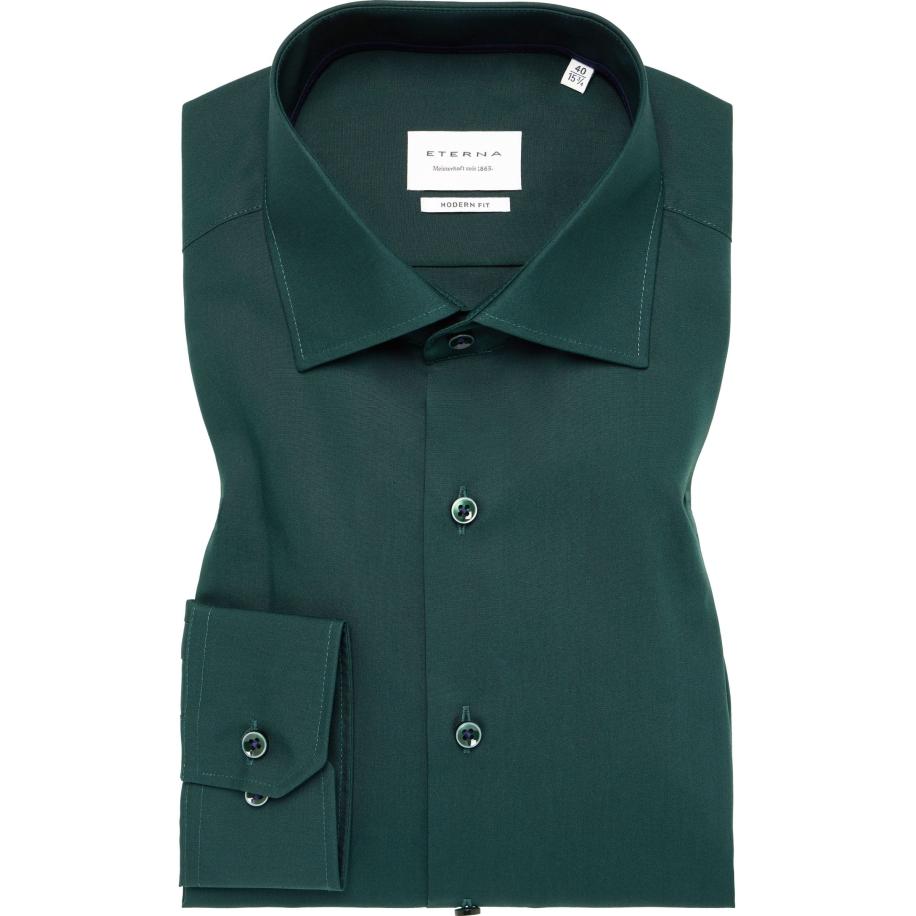 ETERNA Overhemd donkergroen, Effen Groen