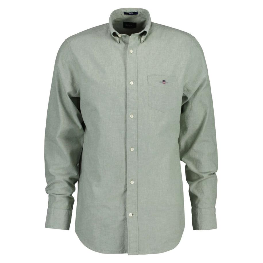 GANT Linnen Overhemd lichtgroen, Effen Groen