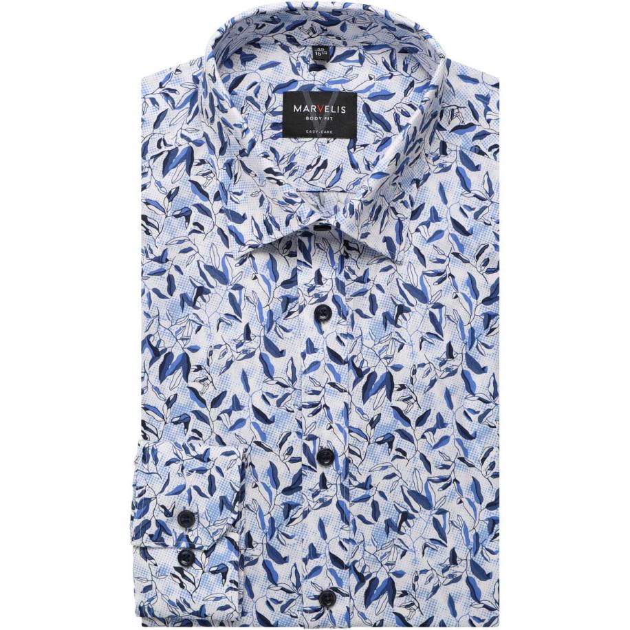 Marvelis Overhemd blauw/wit, Bloemen Blauw