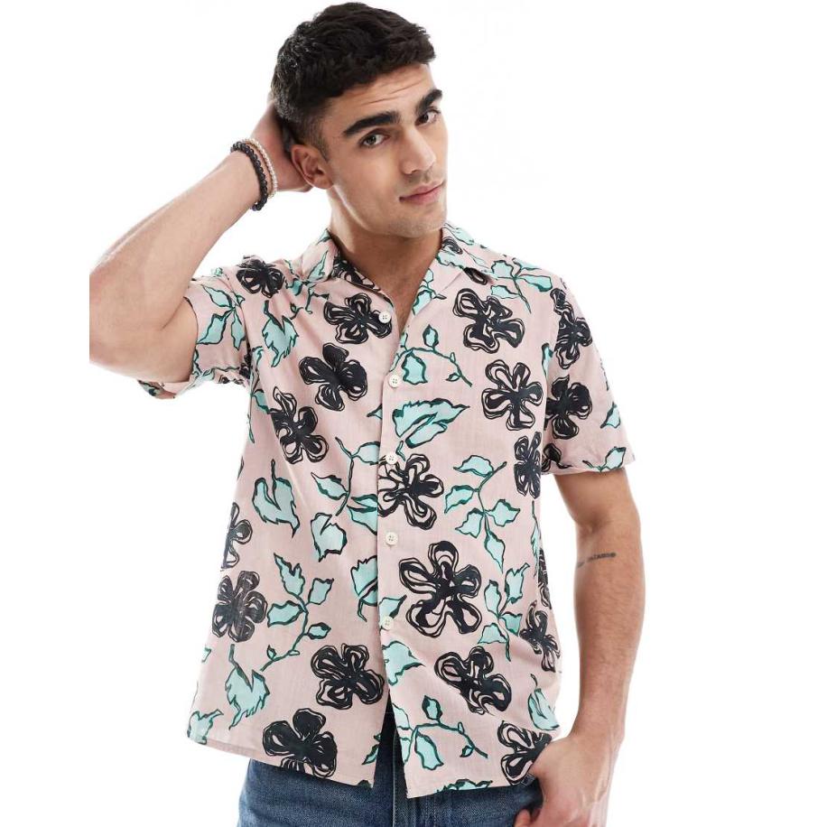 PS Paul Smith - Casual overhemd met korte mouwen en bloemenprint in roze Roze
