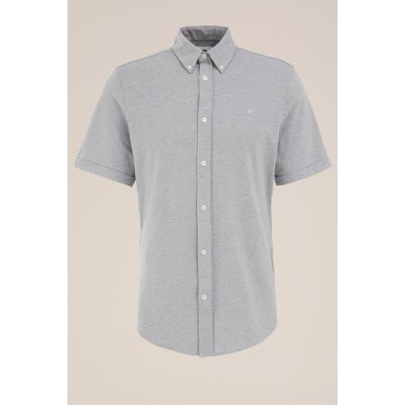 Fundamentals heren piquejersey overhemd met stretch - Slim Fit - Lichtgrijs gemeleerd - Katoen - Maat: XL