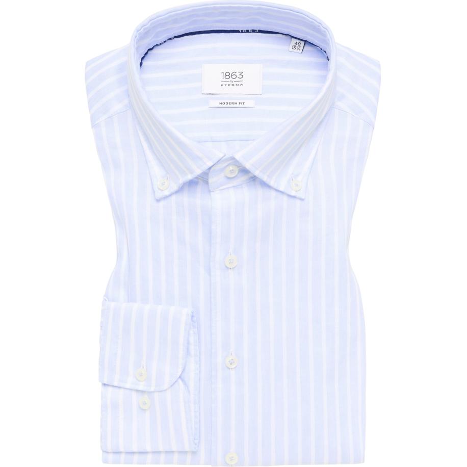 ETERNA 1863 Linnen Overhemd lichtblauw, Gestreept Blauw