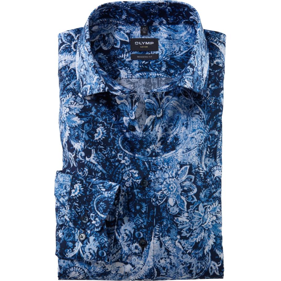 OLYMP Luxor Overhemd koninklijk, Bedrukt Blauw