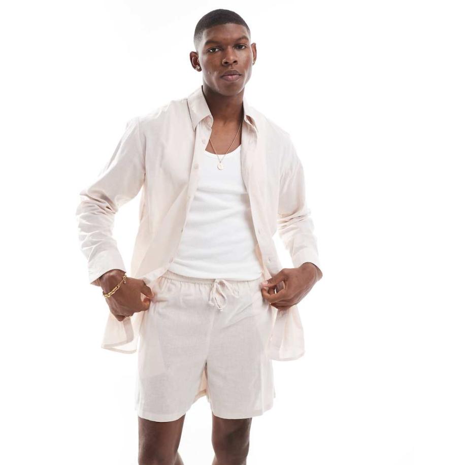 Sol Beach - Strandoverhemd van linnenmix met lange mouwen in beige-Neutraal Multicolor