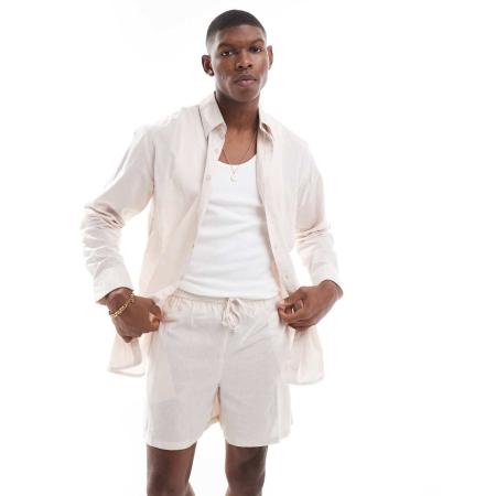 Sol Beach - Strandoverhemd van linnenmix met lange mouwen in beige-Neutraal