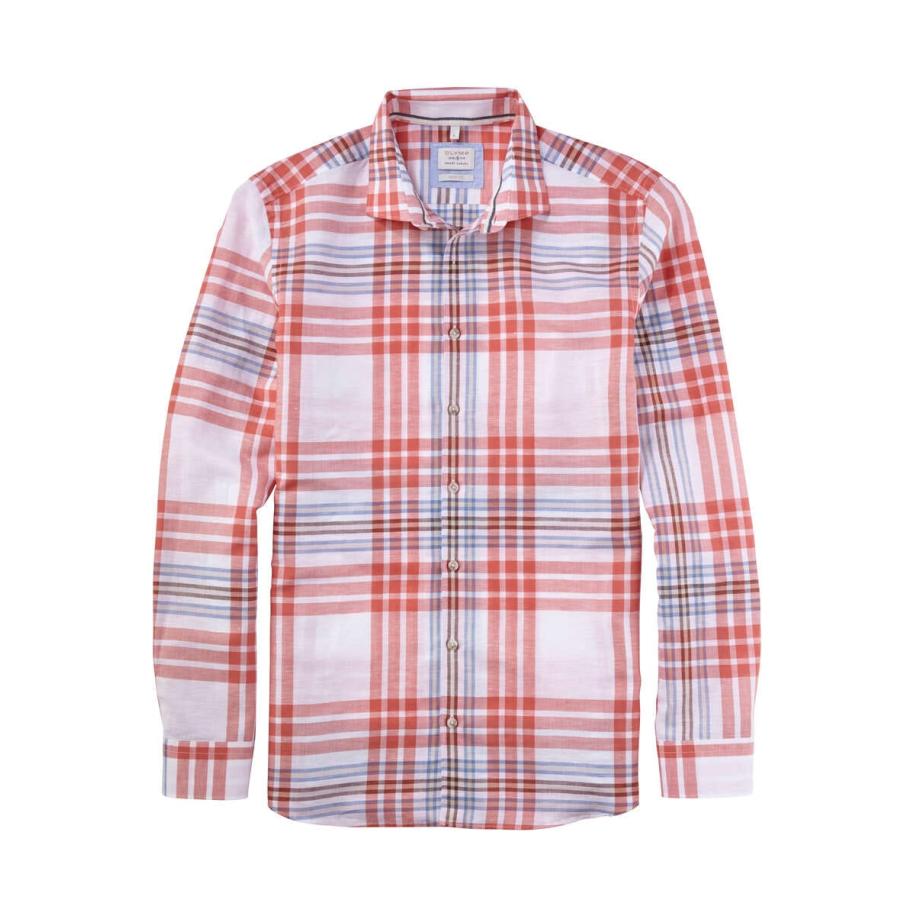 OLYMP Level Five Smart Casual Linnen Overhemd rood, Ruit Rood
