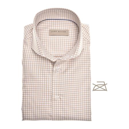 John Miller Overhemd lichtbruin, Ruit