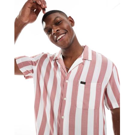 Lee - Ruimvallend resort overhemd in crème gestreept-Veelkleurig