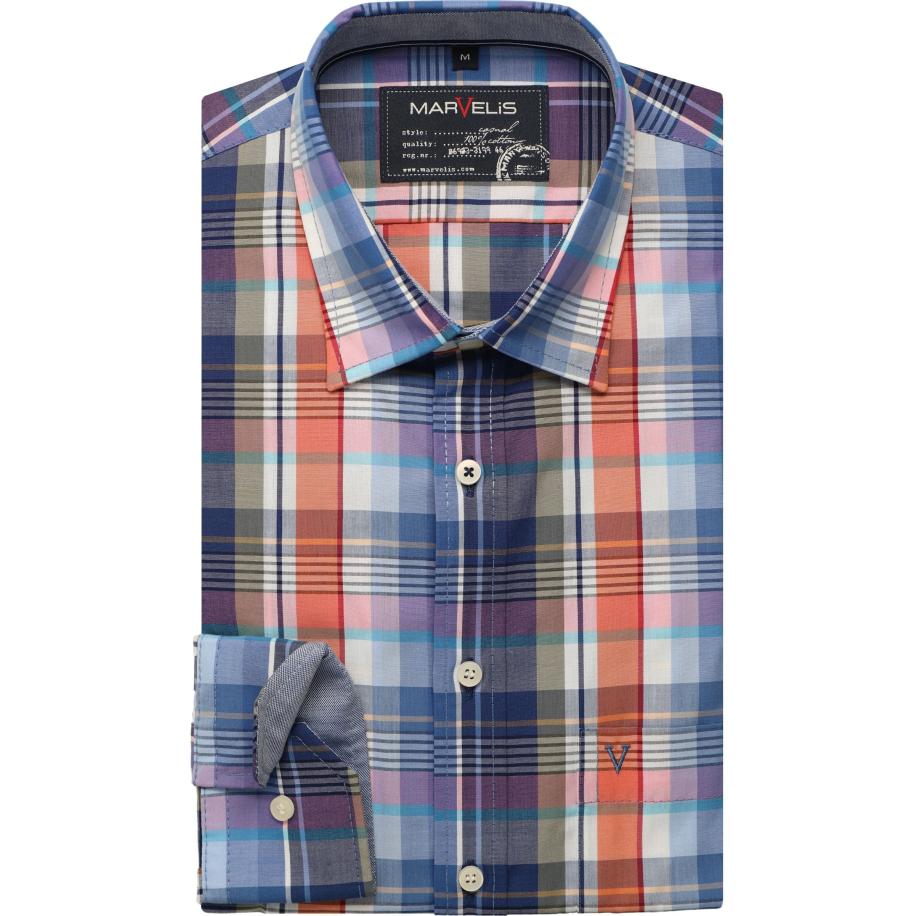 Marvelis Casual Overhemd mandarijn, Ruit Oranje