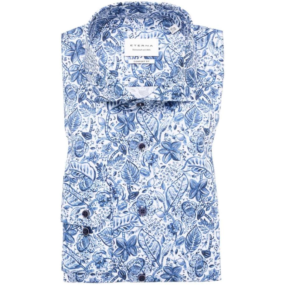 ETERNA Overhemd donkerblauw, Bedrukt Blauw
