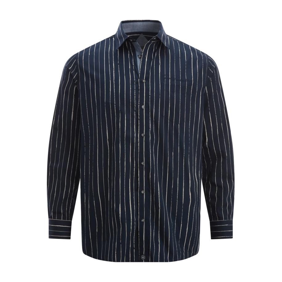 Jan Vanderstorm Overhemd donkerblauw, Gestreept -