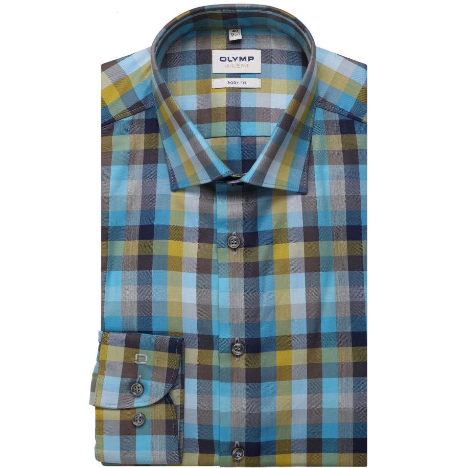 OLYMP Level Five Overhemd benzine, Ruit Blauw