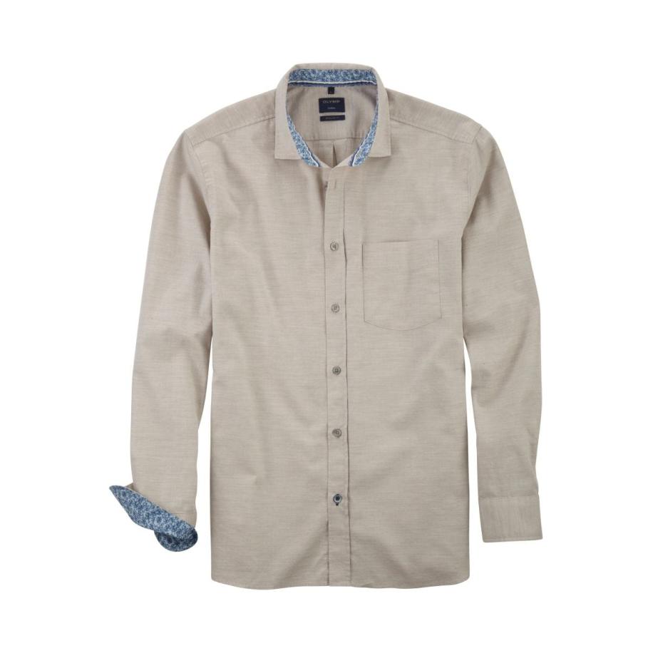 OLYMP Casual Overhemd beige, Effen Bruin