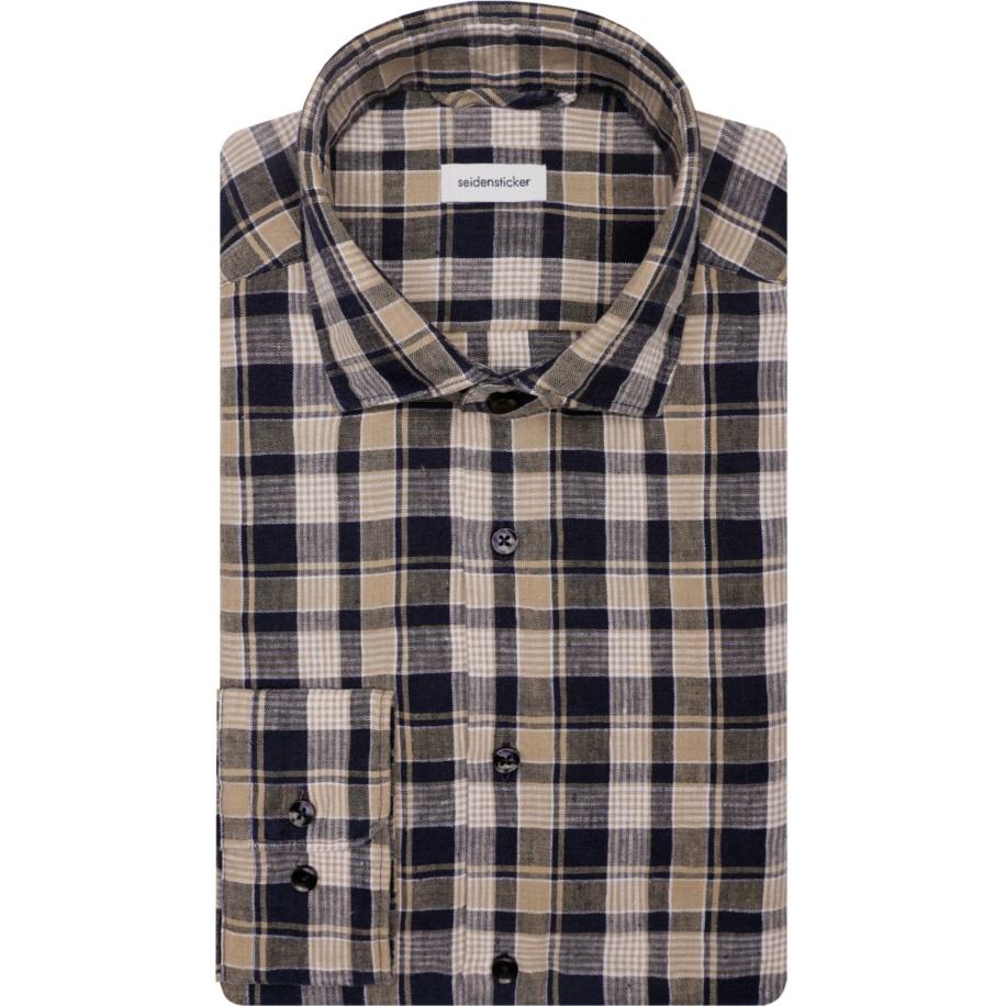 Seidensticker Linnen Overhemd blauw, Ruit Blauw