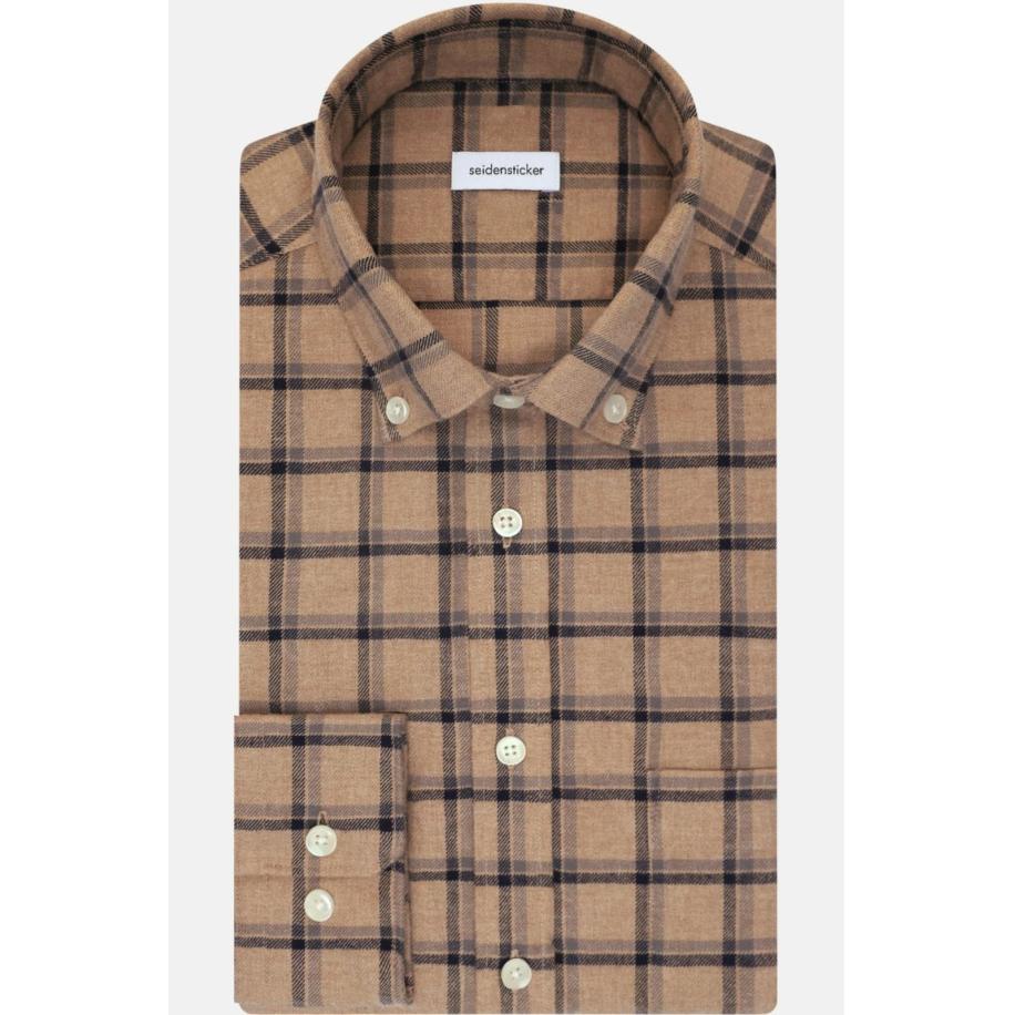 Seidensticker Smart Casual Flanellen Overhemd beige, Ruit Bruin