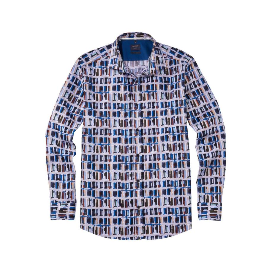 OLYMP Casual Overhemd blauw/bruin, Motief Blauw