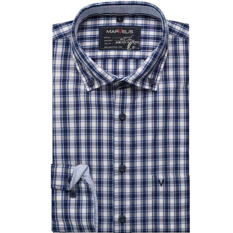 Marvelis Casual Overhemd blauw, Ruit Blauw