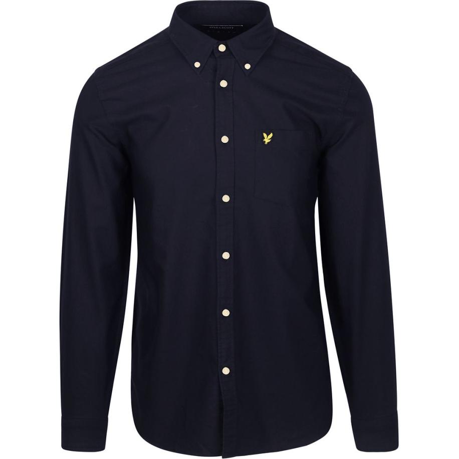 Lyle & Scott Shirt Plain Oxford Navy Blauw