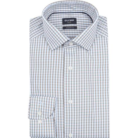Olymp Luxor Overhemd Checks Beige Blauw