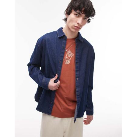 Topman - Overshirt van gewassen canvas met lange mouwen in raw denim-Blauw