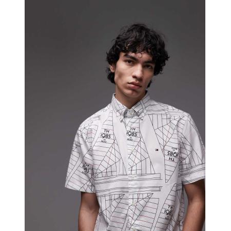 Tommy Hilfiger - Flex - Poplin overhemd bedekt met nautische print in ecru-Wit