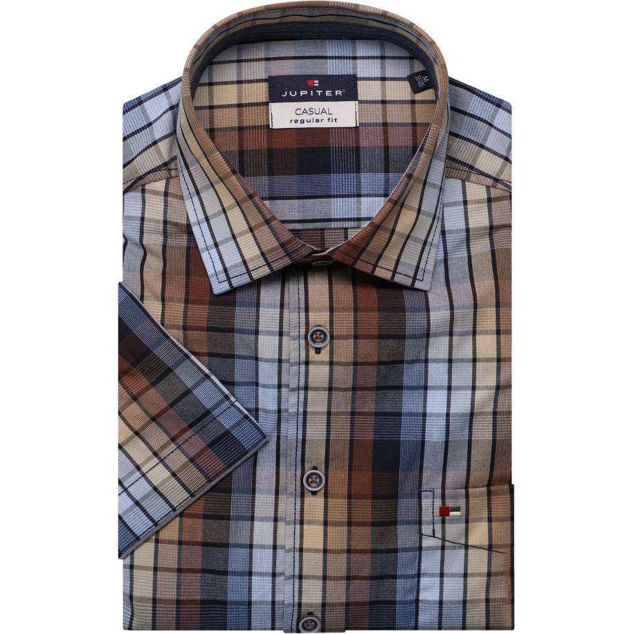 Jupiter Casual Overhemd Korte mouw lichtbruin Bruin