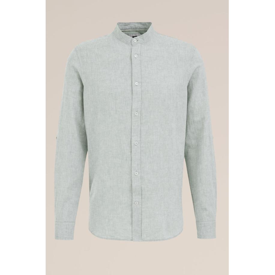 Fundamentals heren easy care linnenmix overhemd met mao-kraag - Regular fit - Mintgroen - Linnen - Maat: M Groen