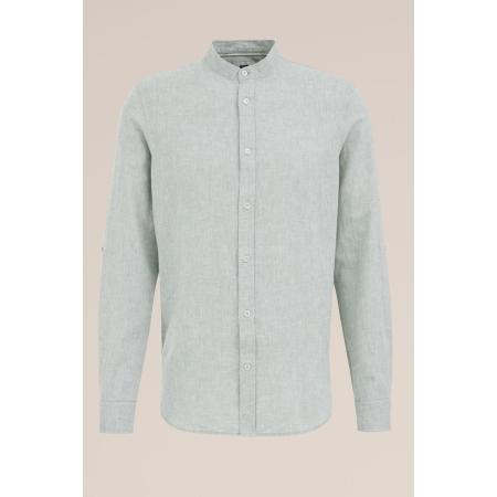 Fundamentals heren easy care linnenmix overhemd met mao-kraag - Regular fit - Mintgroen - Linnen - Maat: M