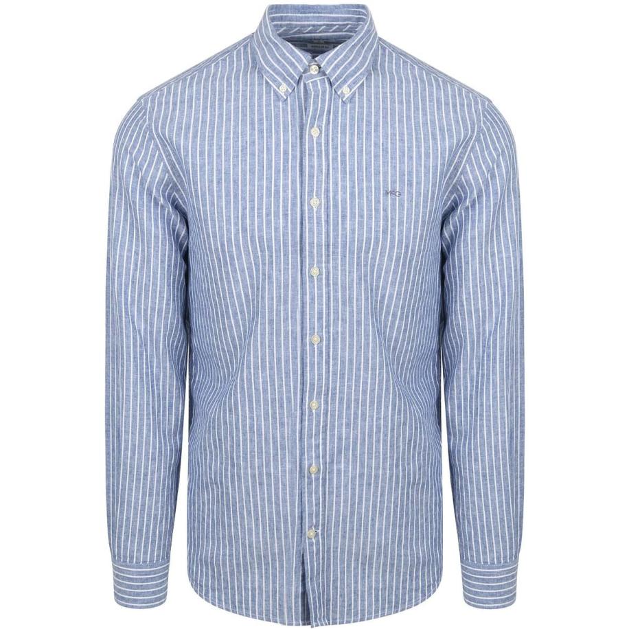 McGregor Overhemd Linnen Blend Streep Blauw Blauw