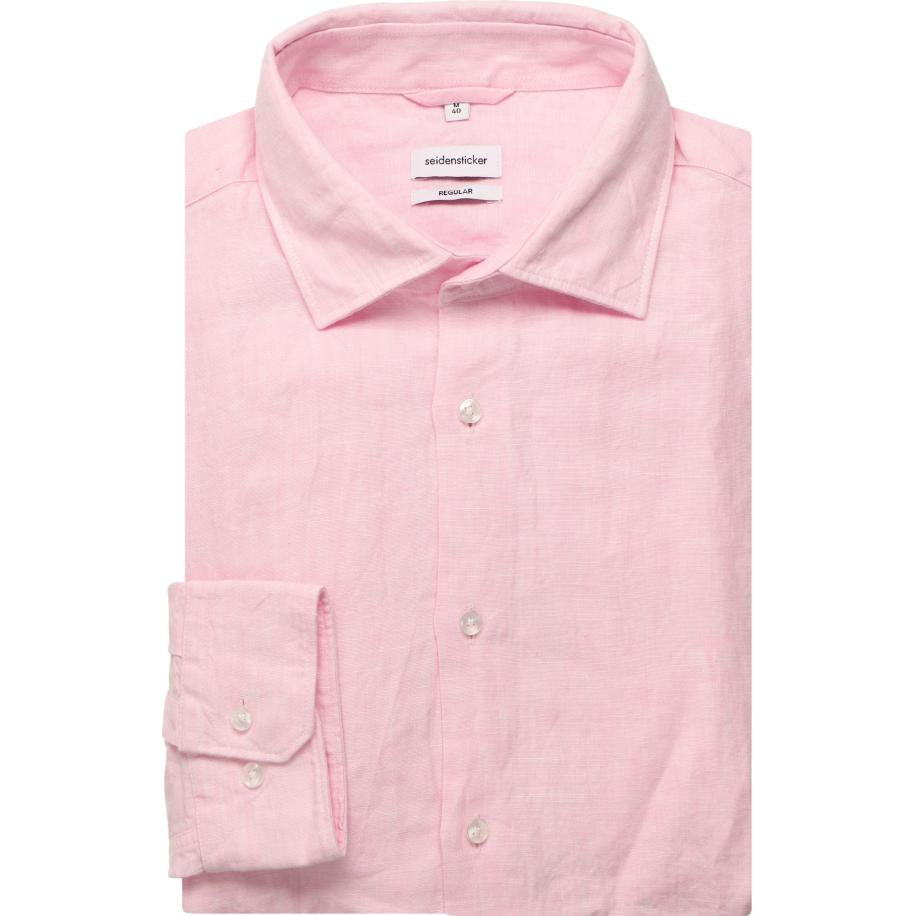 Seidensticker Linnen Overhemd roze, Effen Roze