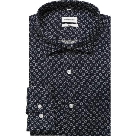 Seidensticker Linnen Overhemd donkerblauw, Bedrukt