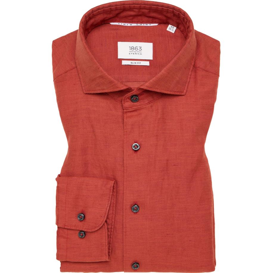 ETERNA 1863 Linnen Overhemd rood, Effen Rood
