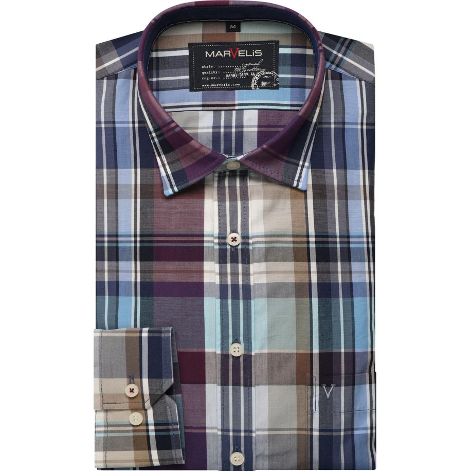 Marvelis Casual Overhemd aubergine, Ruit Paars