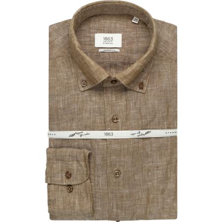 ETERNA 1863 Linnen Overhemd donkerbruin, Effen