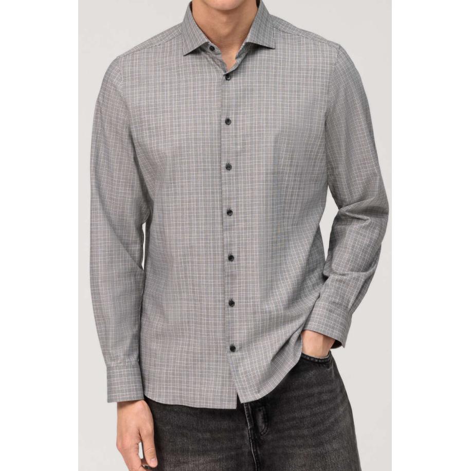 OLYMP Level Five 24/Seven Overhemd zwart, Ruit Zwart