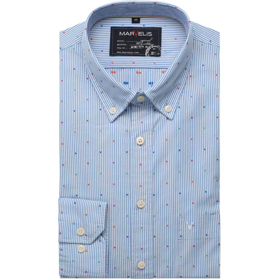 Marvelis Casual Overhemd blauw, Gestippeld en gestreept Blauw