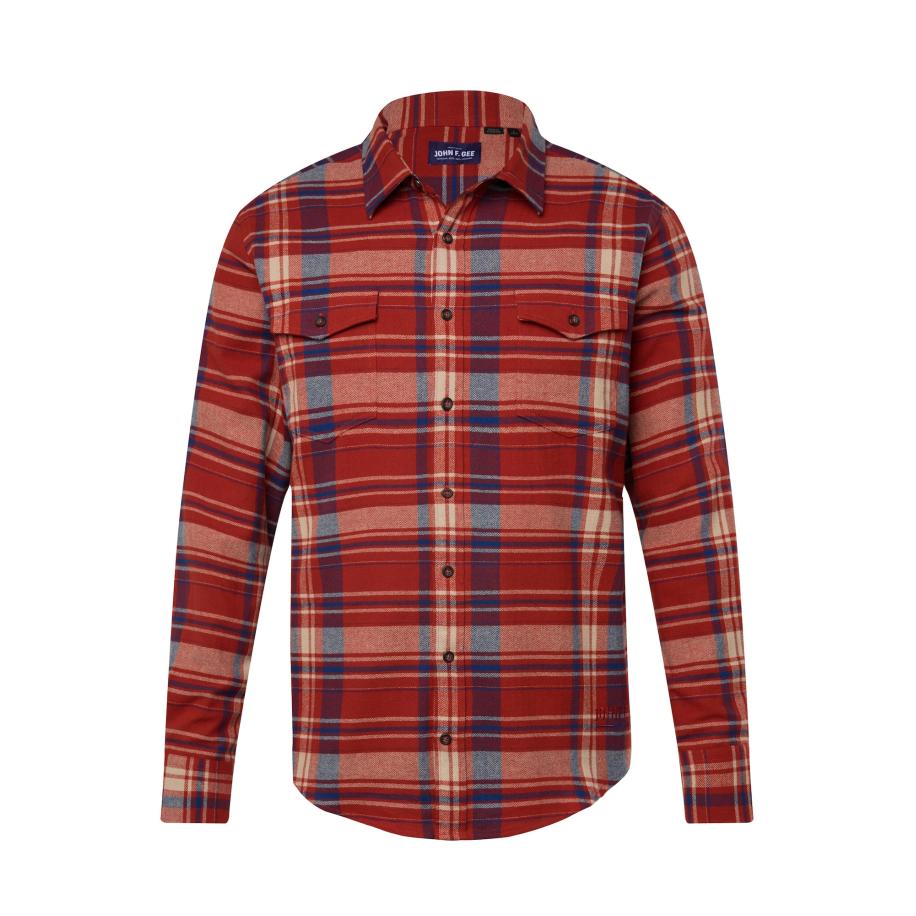 John F. Gee Overhemd ecru / enziaan / karmijnrood Rood