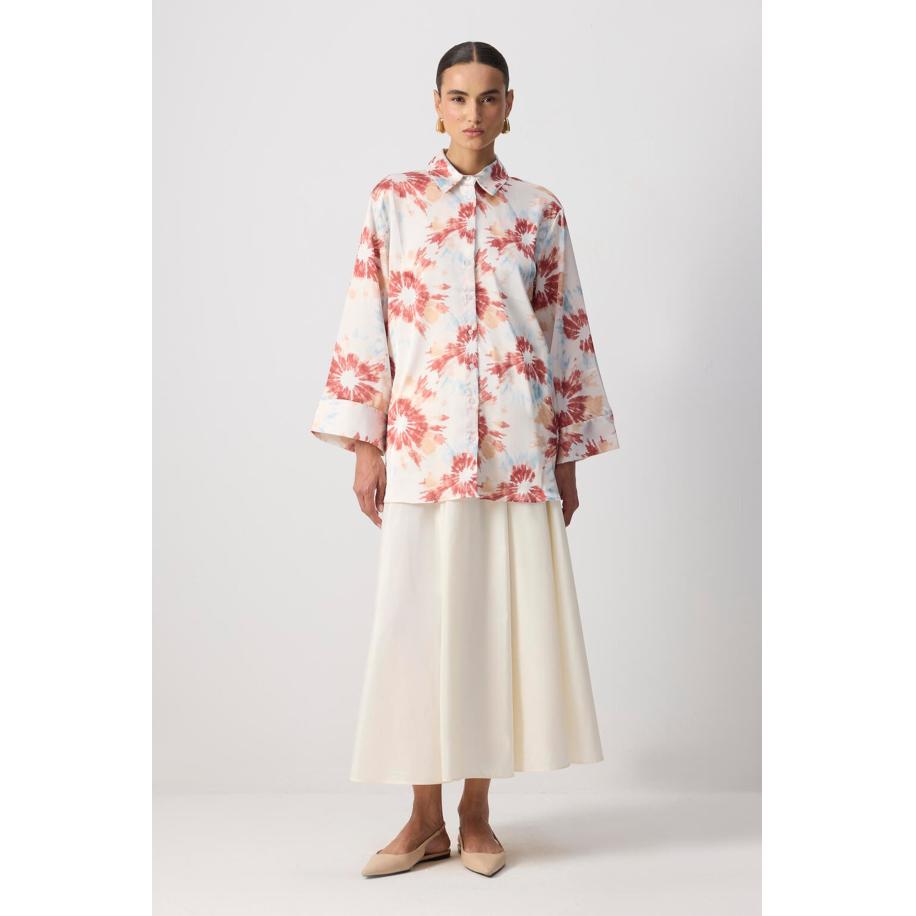 Touche Prive Touche Prive Blouse crème / lichtblauw / bruin / donkeroranje -