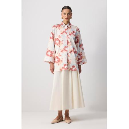 Touche Prive Touche Prive Blouse crème / lichtblauw / bruin / donkeroranje