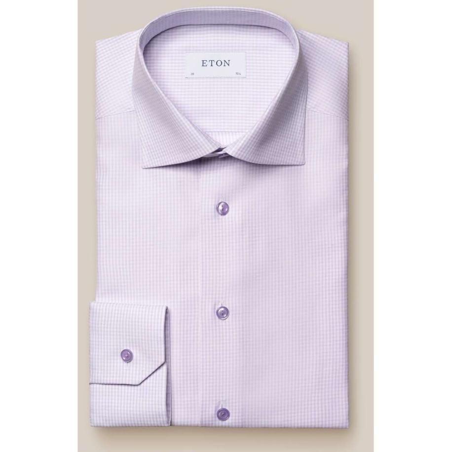 ETON Overhemd paars, Vichy ruit Paars