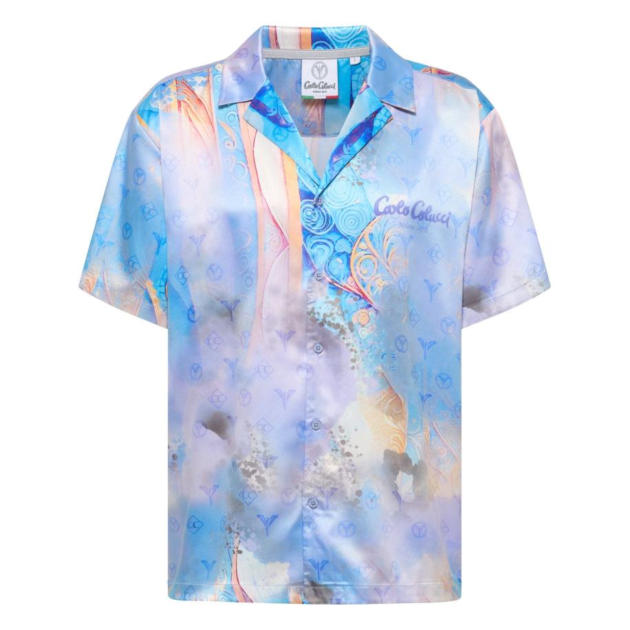 carlo colucci Carlo Colucci Overhemd Eikemann azuur / sering / pasteloranje / offwhite -