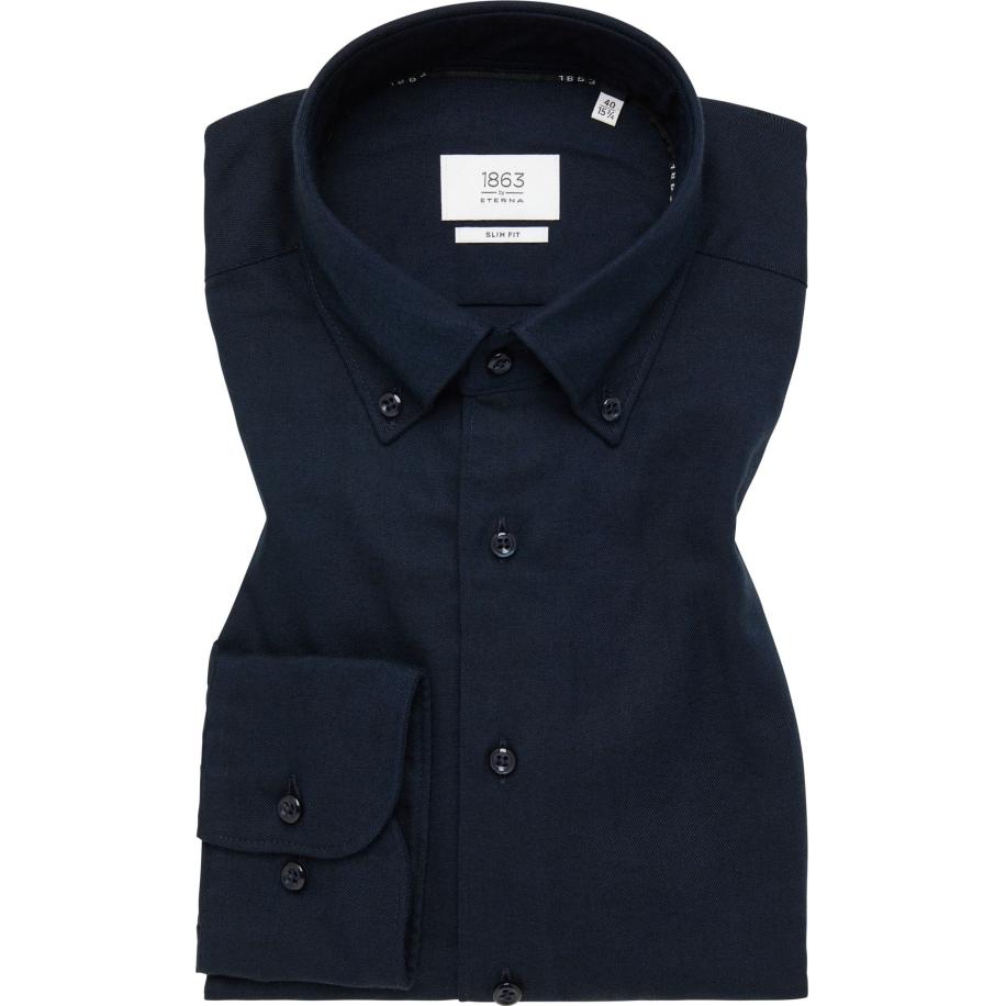 ETERNA 1863 Flanellen Overhemd marine, Effen Blauw